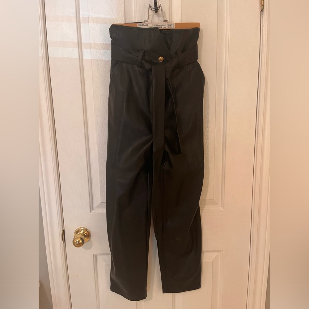 Black faux leather pants